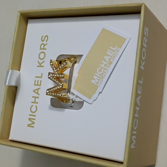 Michael Kors MK Gold Crystal Pave MK Logo Fashion Ring